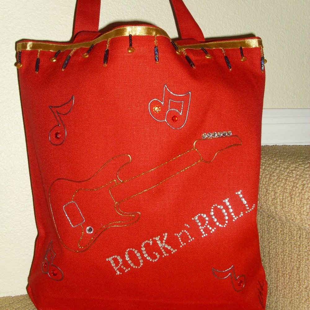 2/$25 NEW Handpainted Embellished Sturdy Canvas Tote Bag